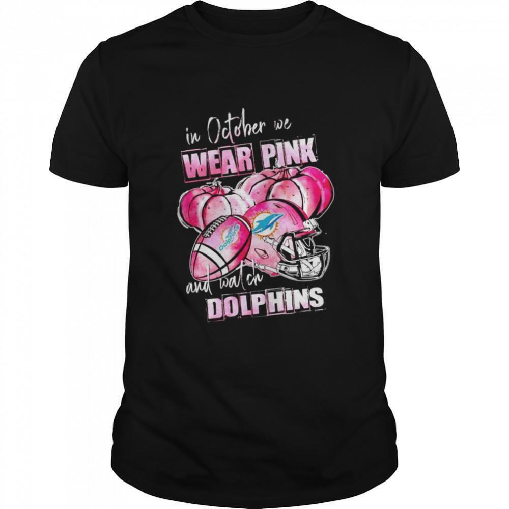 In October We Wear And Watch Dolphins Breast Cancer Halloween Shirt